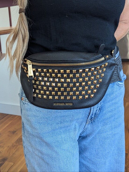 Michael Kors Handbags - Michael Kors Black Leather Gold-Stud Belt Bag
